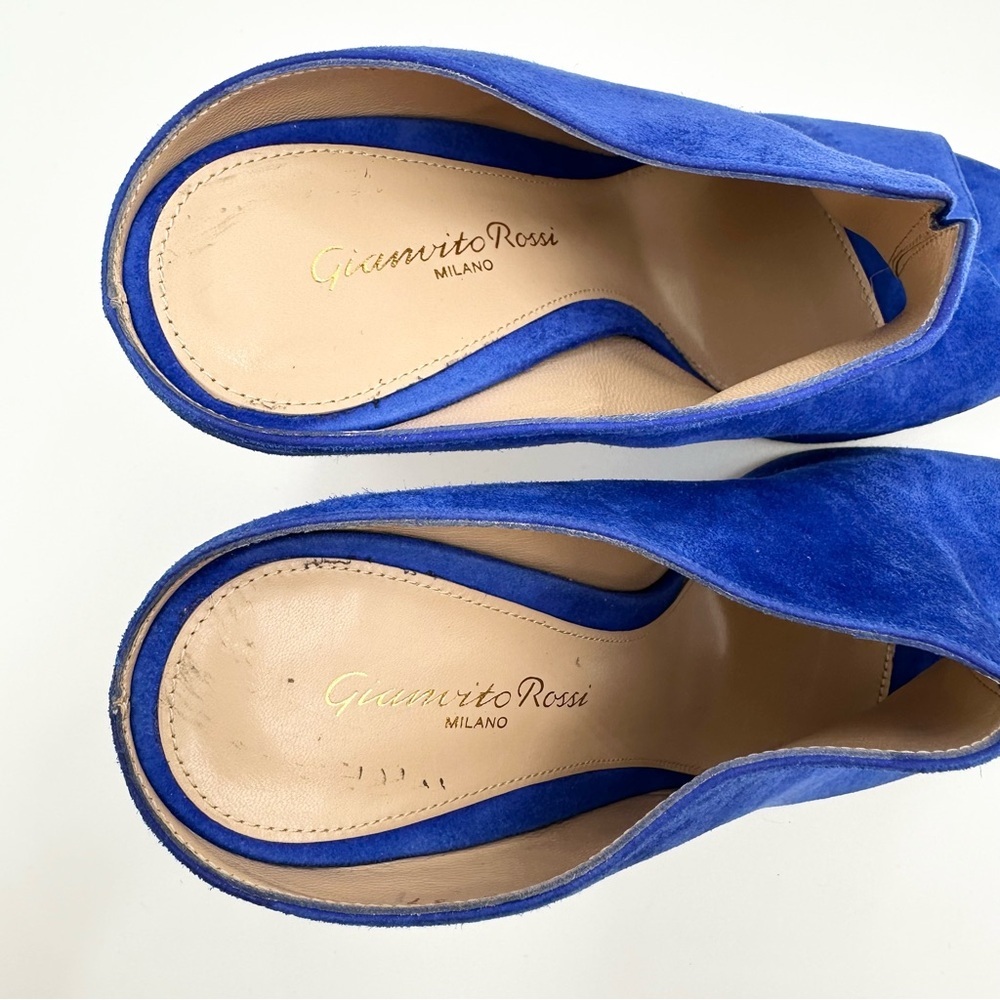 Gianvito Rossi Blue Suede Peep Toe Mules - Picture 7 of 13